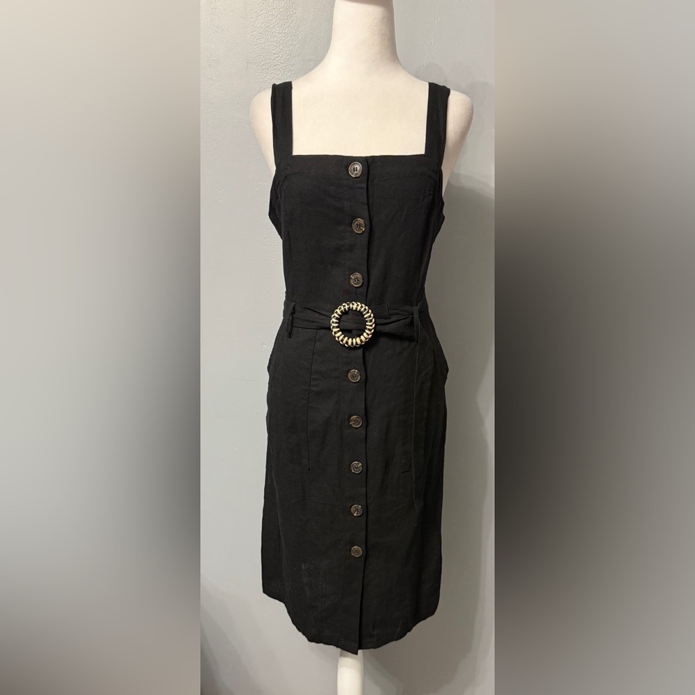 Chic Black Button-Front Midi Dress